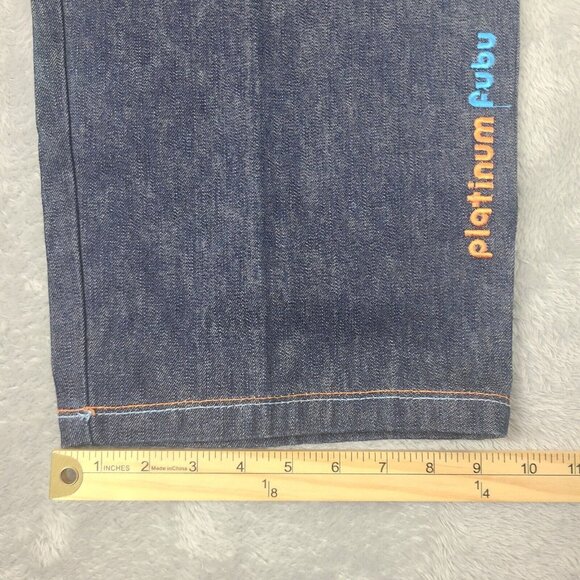Vintage Platinum Fubu Y2k Fat Albert Baggy Embroidered Navy  Jeans Mens 38x34 - Picture 11 of 16